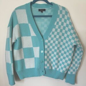 Witt Fox Medium cardigan checkered pattern aqua